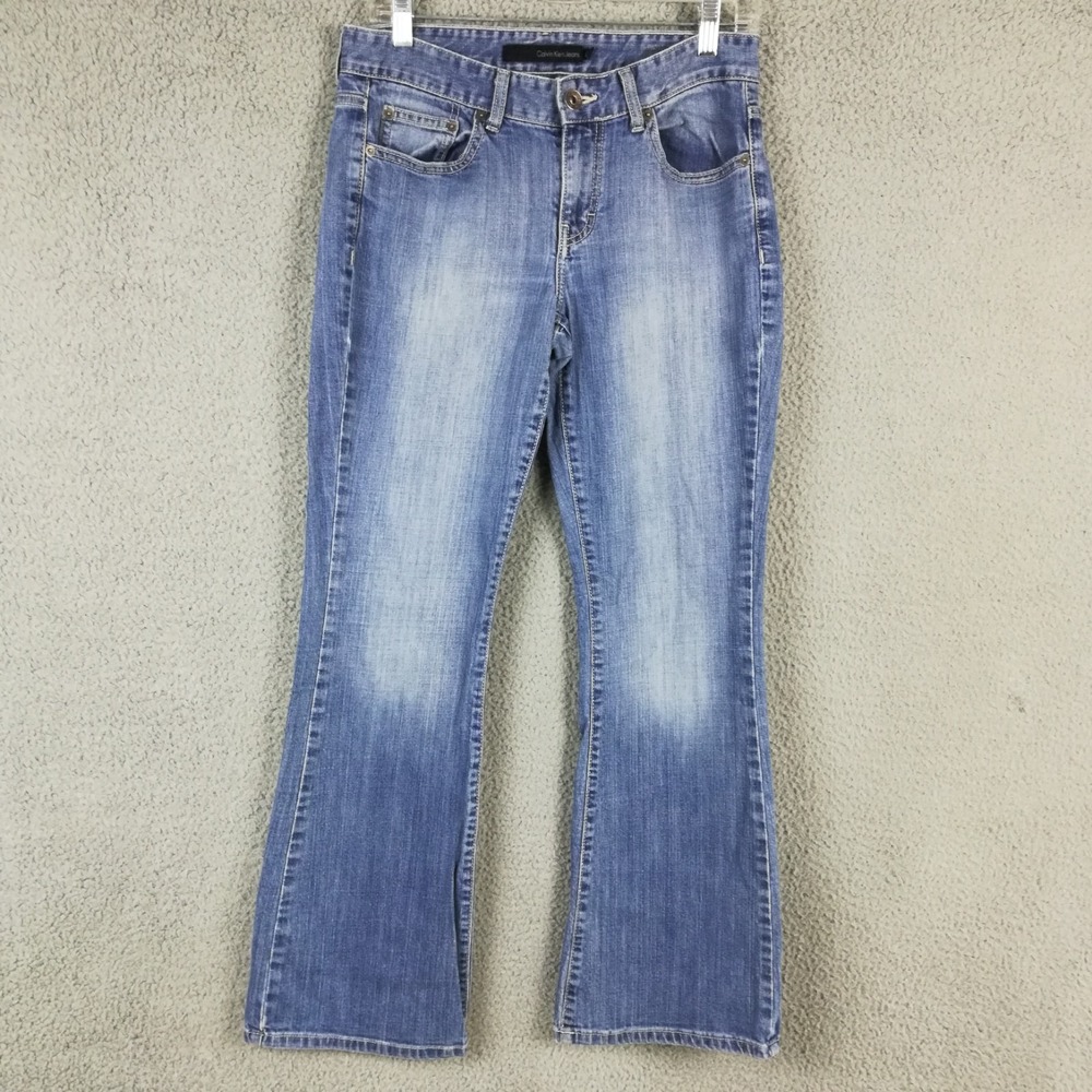 Calvin Klein Womens Jeans Flare Blue Denim Mid Rise Stone Wash Stretch 6